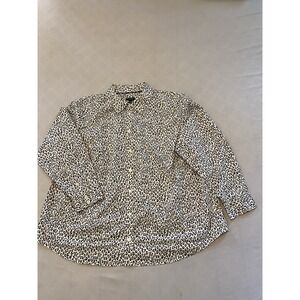 Talbots Women's Petite 2XP Leopard Print Button-Up Collared Long Sleeve Cotton